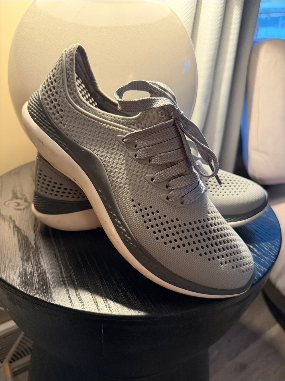 CROCS Women's Gray lite ride Lace-Up Sneakers
